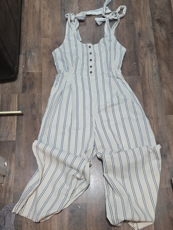 Free People Pants - Free People Cream Jumpsuit with Navy Stripes